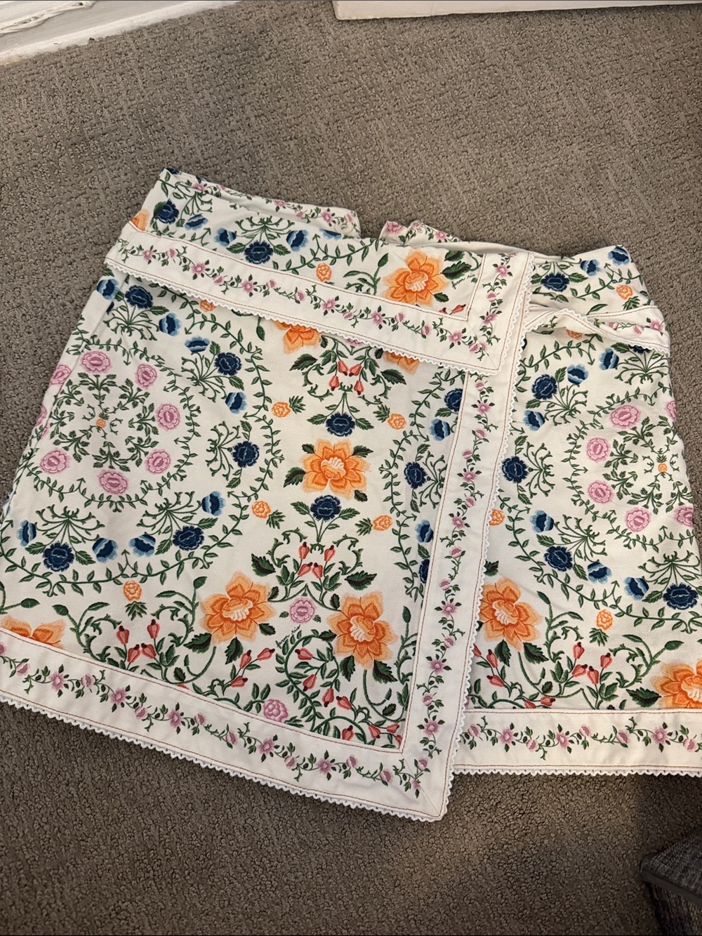 FARM Rio White Mini Skirt with Orange, Blue, Pink & Green Florals